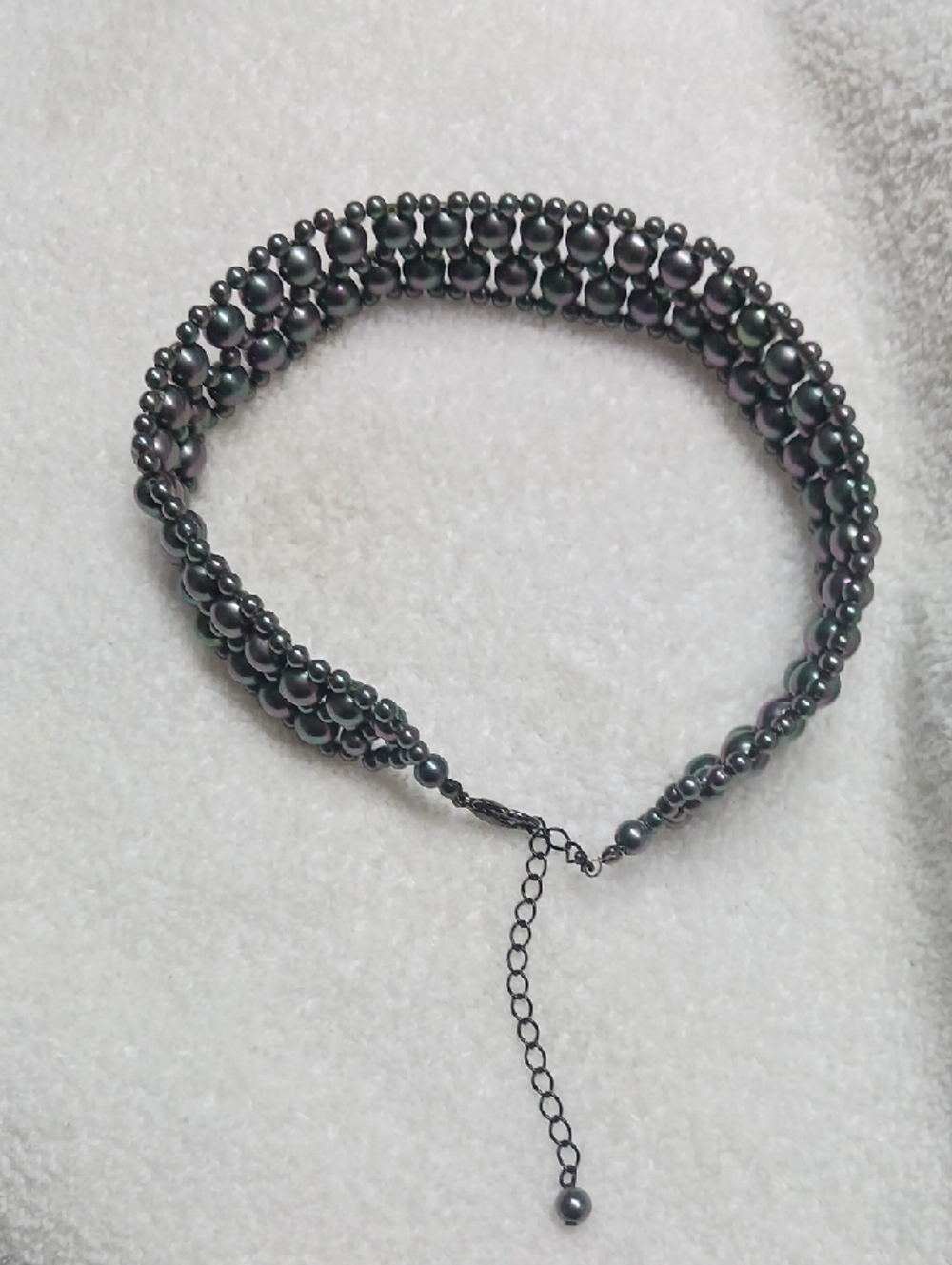 Handcrafted Black Iridescent Beaded Statement Choker